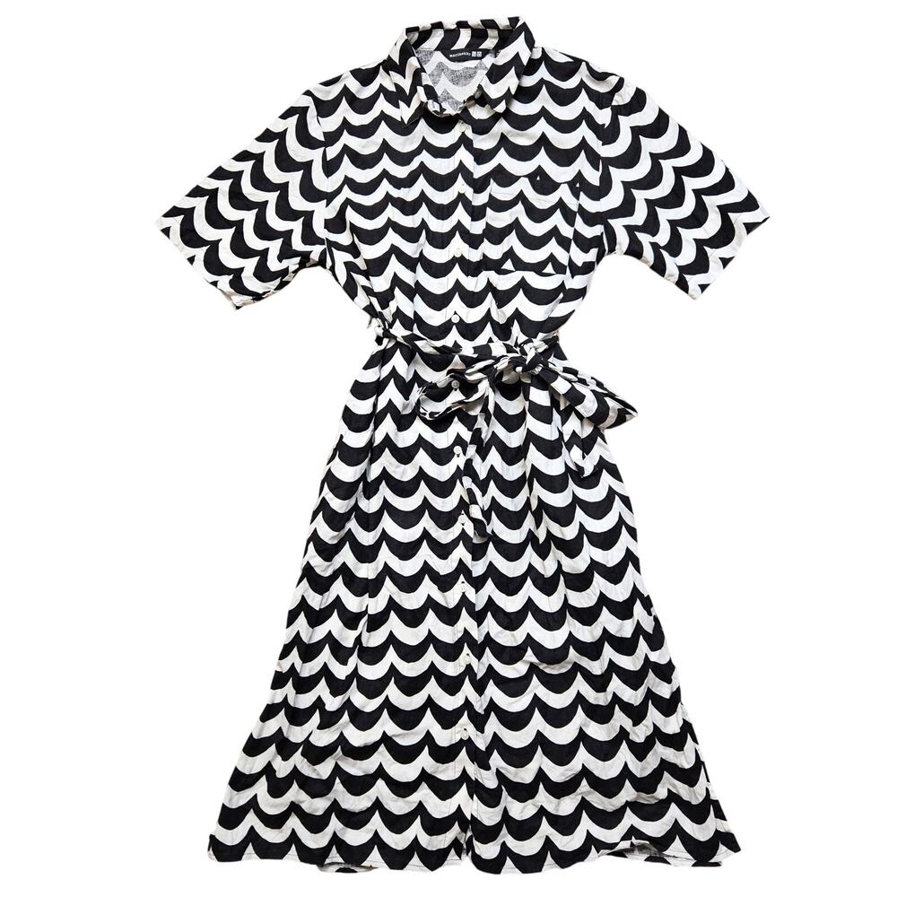 MARIMEKKO UNIQLO Shirt Dress Black White Geometric Retro Modern Button Down